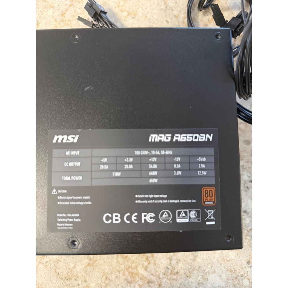 MSI MAG A650BN 650W Power Supply 80 Plus Bronze Certified Non-Modular PSU no pc